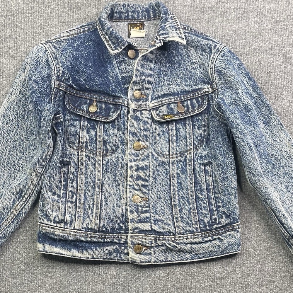 Lee Denim Jacket Kids Size 12 Blue Acid Wash Vintage USA Made Riders Trucker